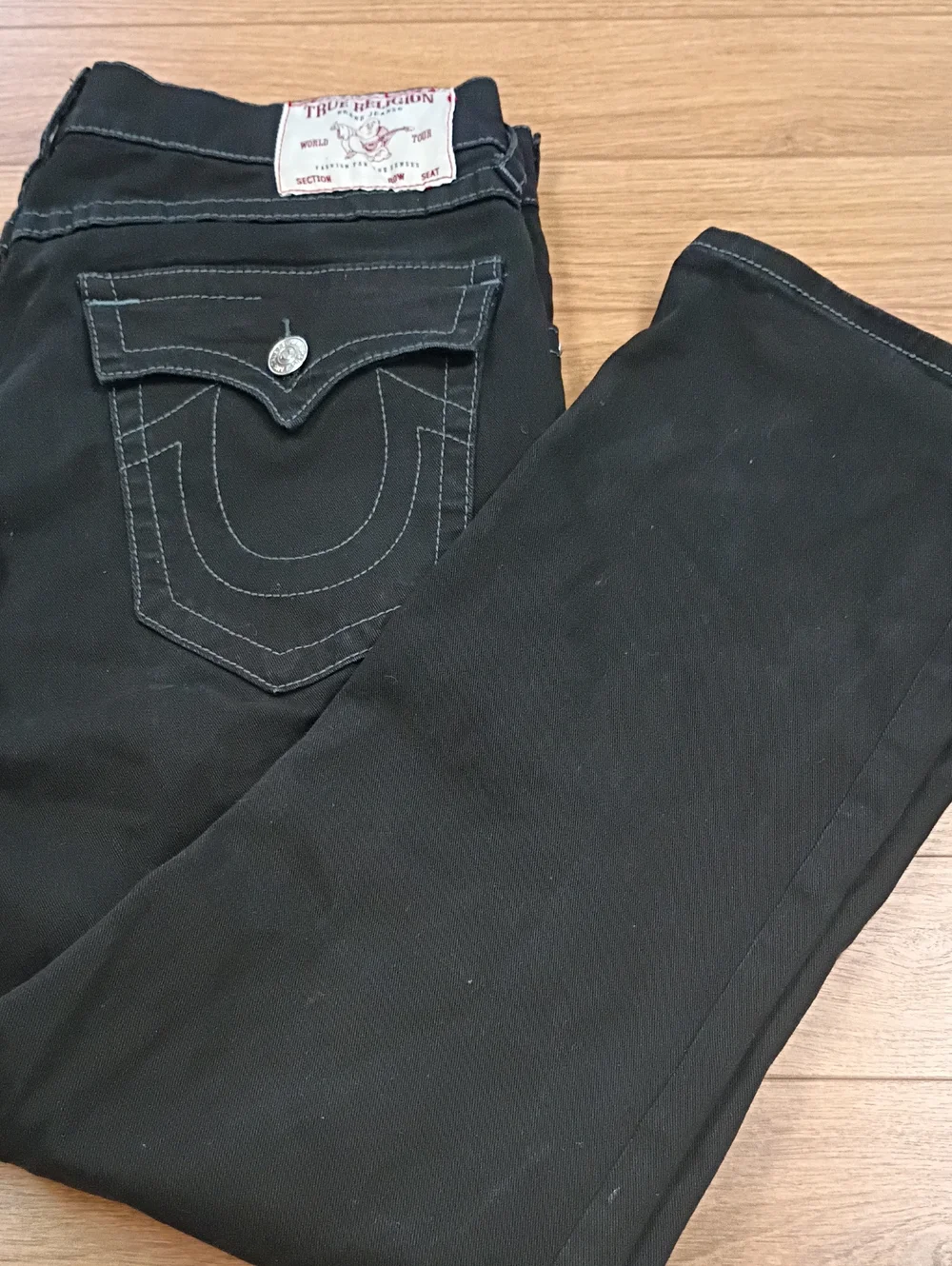 True Religion Ricky Relaxed Straight Flap Pocket Black Jeans Men's Size 34x32